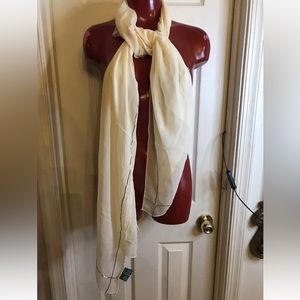 Lauren Ralph Lauren 100% SILK CHIFFON Ivory Cream Scarf Rectangular- 80" x 20"